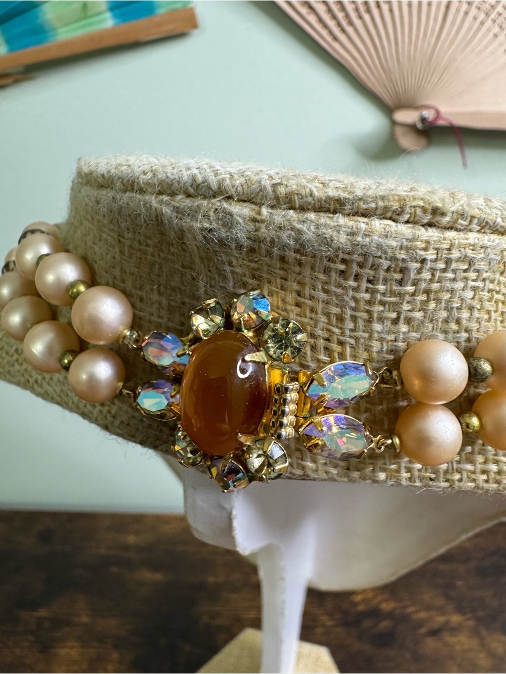 Boucher LeC Le Couturier Vintage Necklace Beaded Double Strand AB Crystal 1960’s - Picture 6 of 16